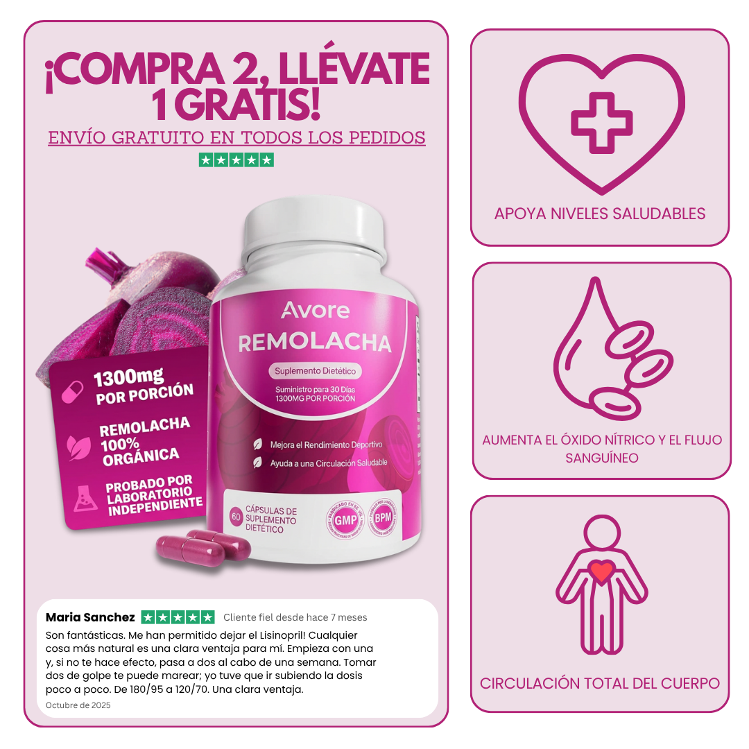 Cápsulas de Remolacha Avore Para Apoyar la Circulación y Vitalidad